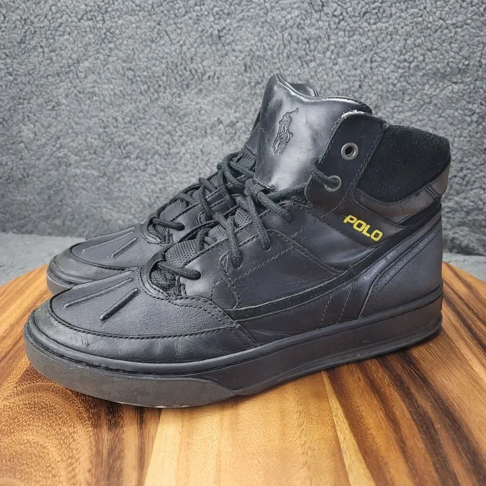 Polo Ralph Lauren Boots Levon Black Leather Suede Mens‎ Size 8 D Rain Winter